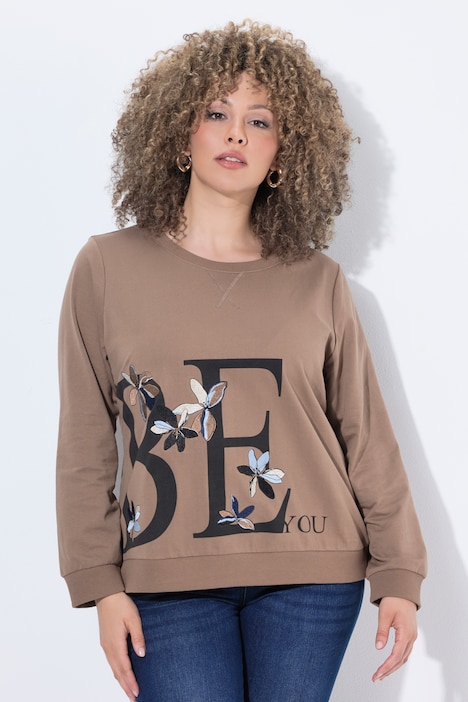 Felpa con ricami floreali e scollo tondo Ulla Popken 847277 - immagine 7