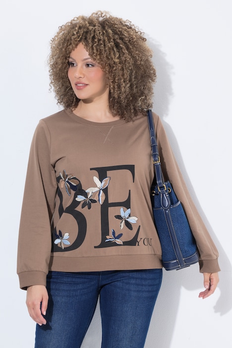 Felpa con ricami floreali e scollo tondo Ulla Popken 847277 - immagine 8
