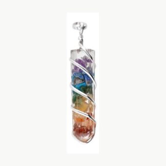 Ciondolo in resina con pietre chakra e spirale placcata argento Vives