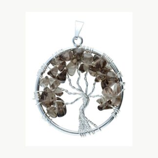 Ciondolo Albero della Vita in quarzo fumé placcato argento Vives